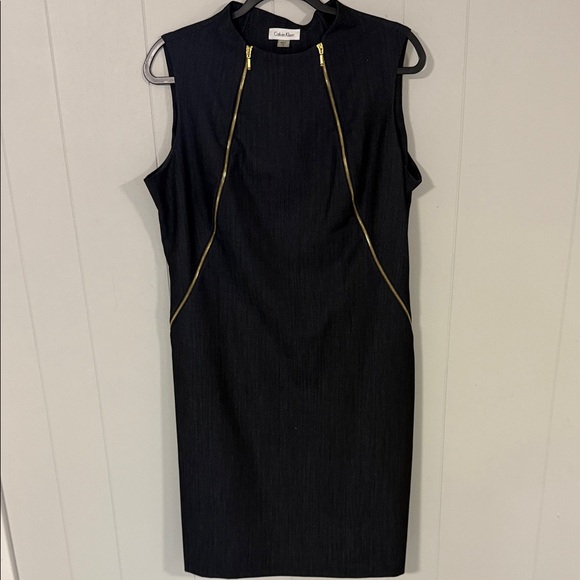 Calvin Klein Dresses & Skirts - Calvin Klein Black Sleeveless Sheath Dress with Gold Zipper Accents Size 14